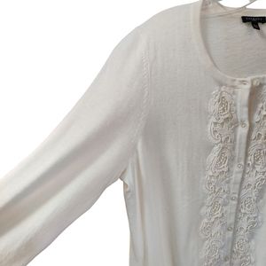Stunning Talbots spring creamy white cardigan sweater with buttons and lace XLP